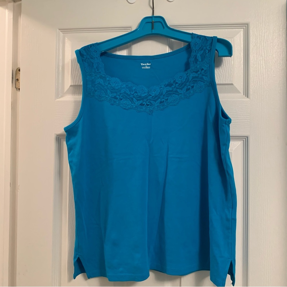 Ladies TanJay plus size blue tank top. 1X.